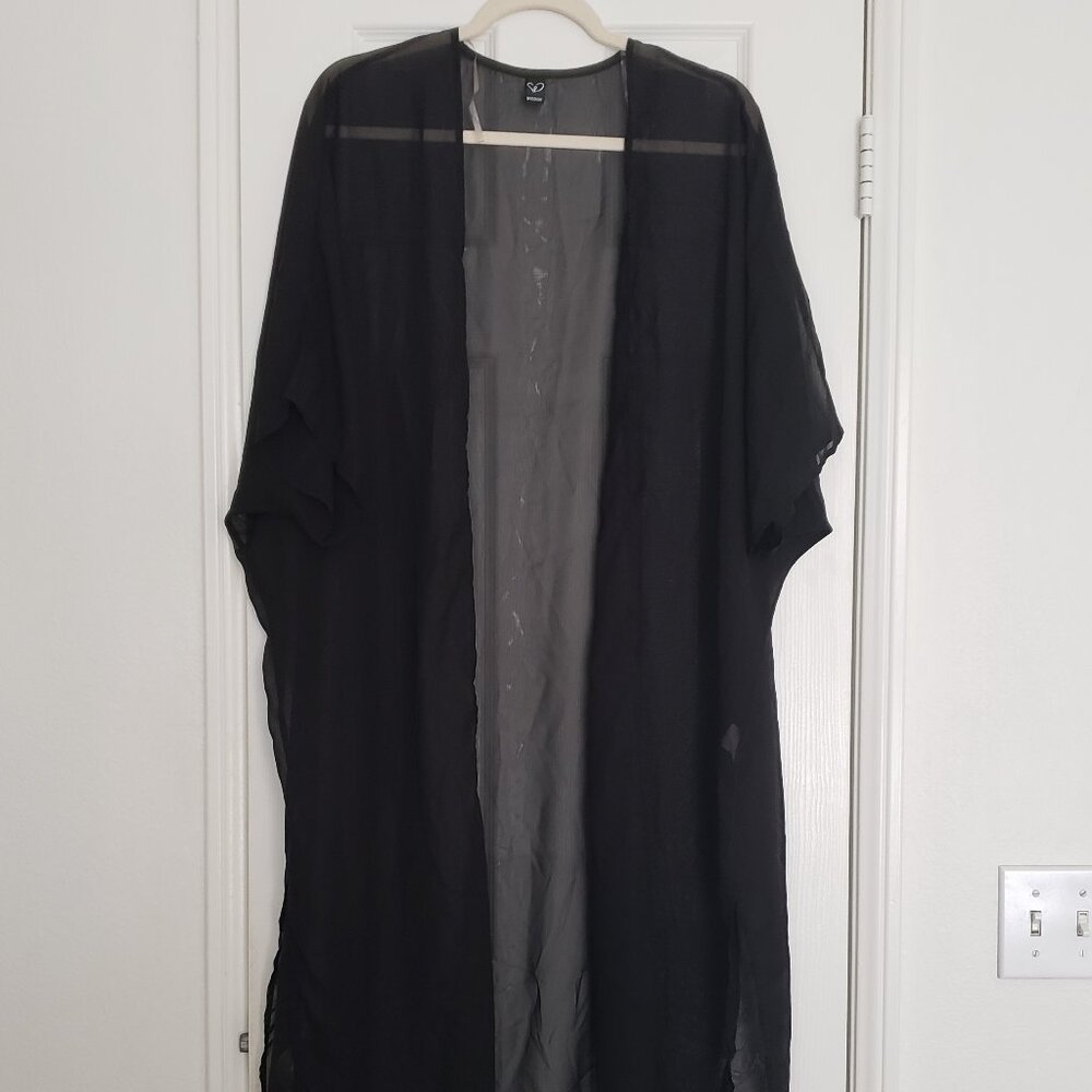 Windsor Woman Black Sheer Mesh Short Sleeve Formal Long Cardigan Size Small